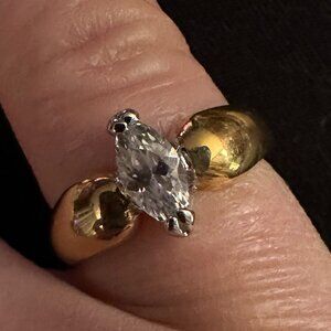 cz marquise gold tone solitaire ring sz 6